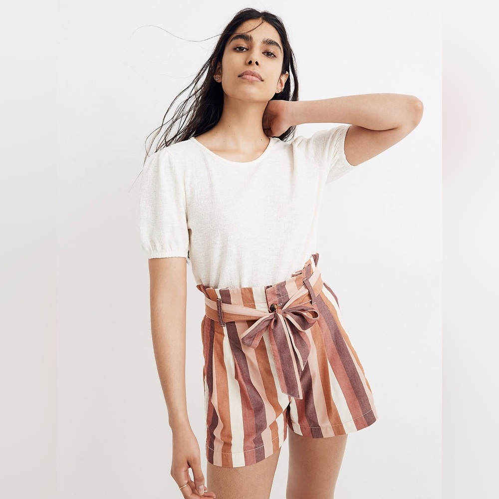 Madewell Paperbag Shorts in Rainbow Stripe - Size 12